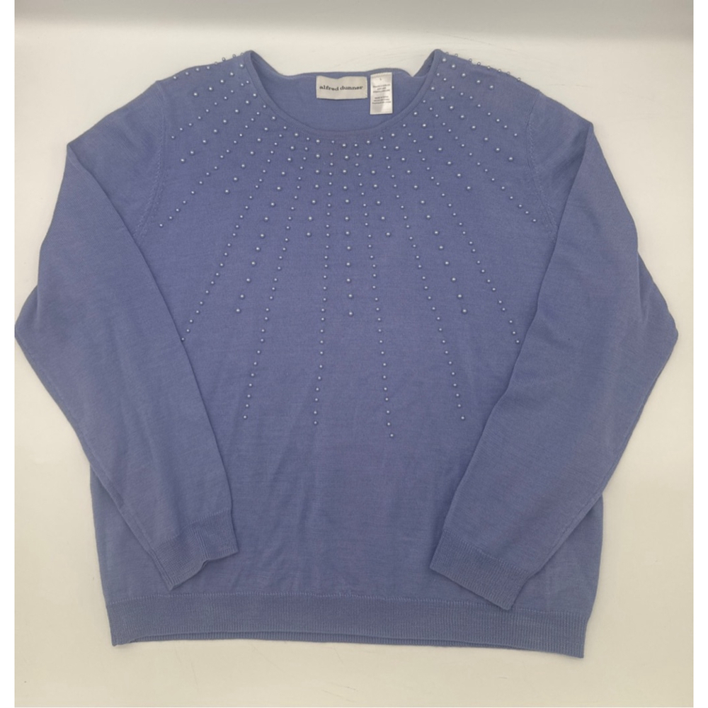 ALFRED DUNNER Periwinkle Pearl Embellished Crew Neck Sweater L